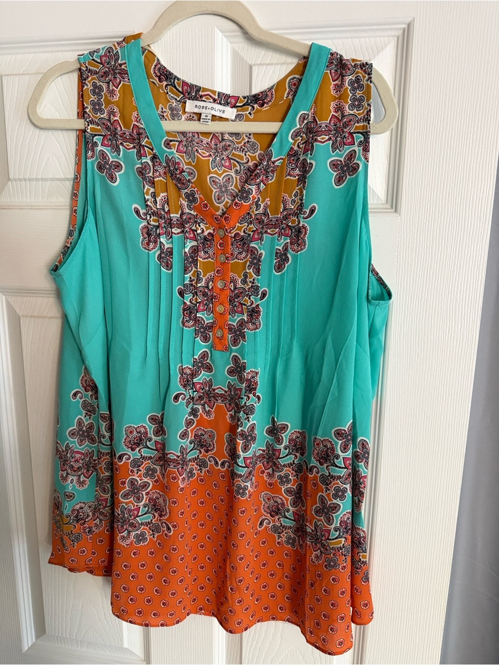 NWOT Rose & Olive Turquoise and Orange Floral Sleeveless Tank so flowy FALL 1X